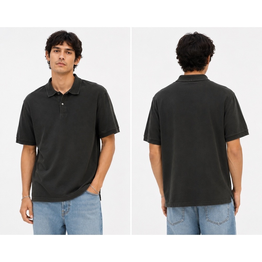 Van Heusen Polo Shirt Men XL Black Short Sleeve Cotton Knit Classic Dadcore